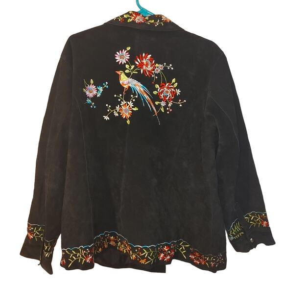 Avanti Size 1X Genuine Leather Embroidered Black Vintage Suede Floral Jacket - Picture 2 of 14